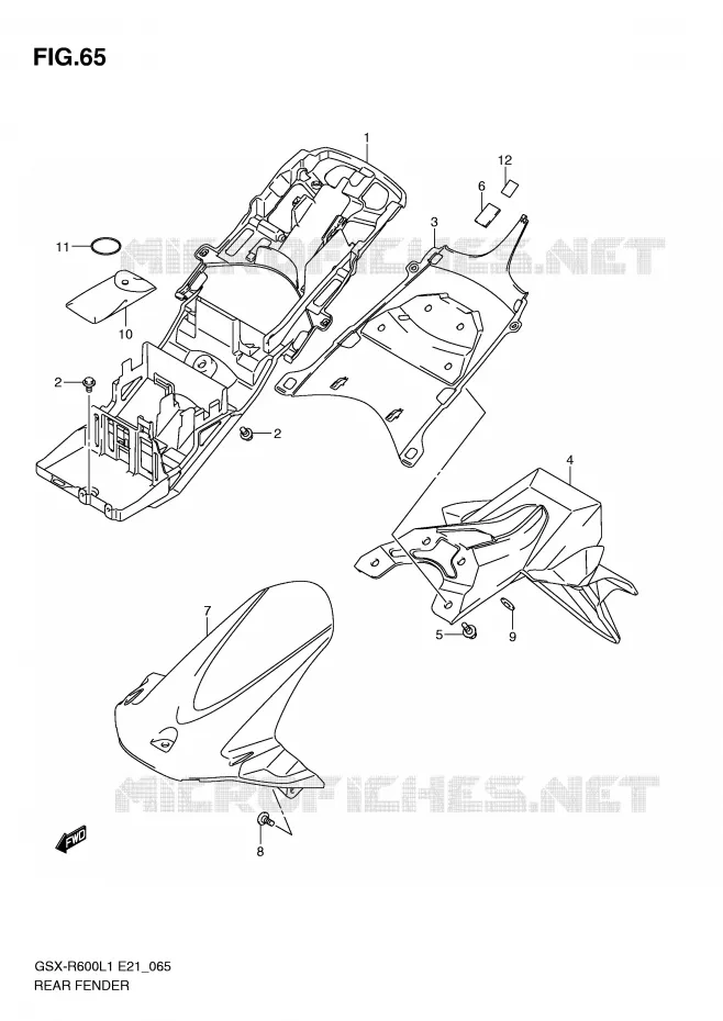 GARDE BOUE ARRIERE (GSX-R600UFL1 E21) Suzuki MOTO 600 GSX-R 2012  GSX-R600UFL1(E21)