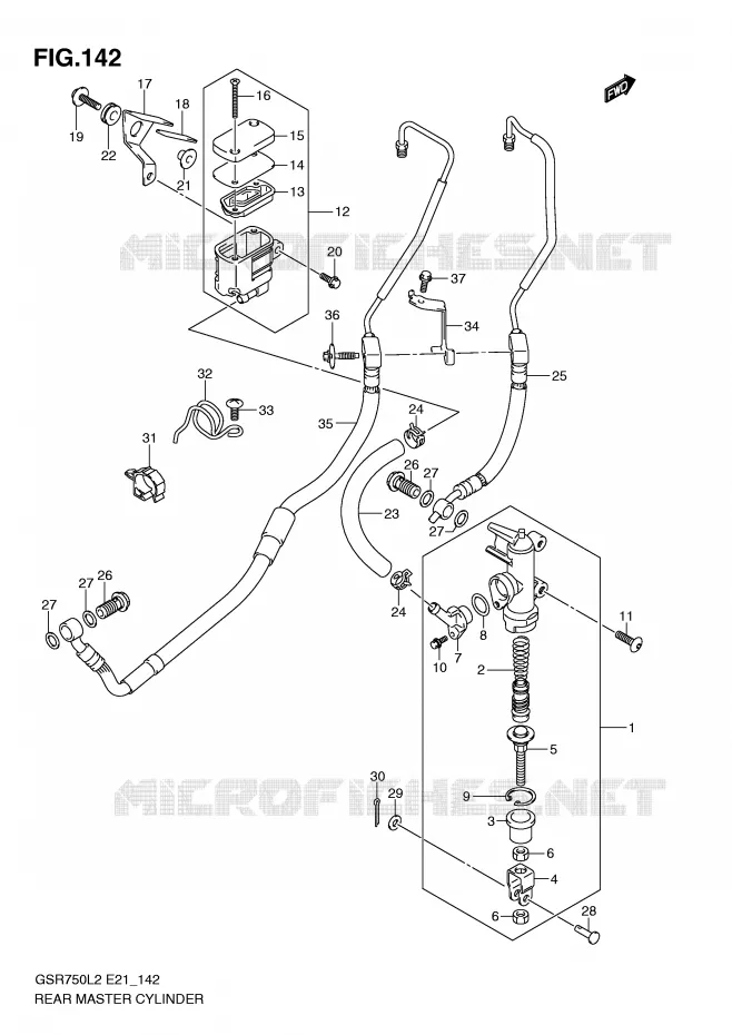 MAITRE CYLINDRE DE FREIN ARRIERE (GSR750AL2 E24) Suzuki MOTO 750 GSR 2012  GSR750L2(E21)