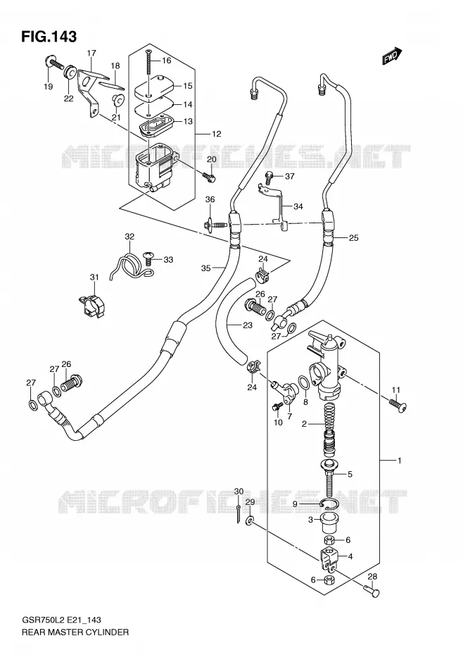 MAITRE CYLINDRE DE FREIN ARRIERE (GSR750AUEL2 E21) Suzuki MOTO 750 GSR 2012  GSR750L2(E21)