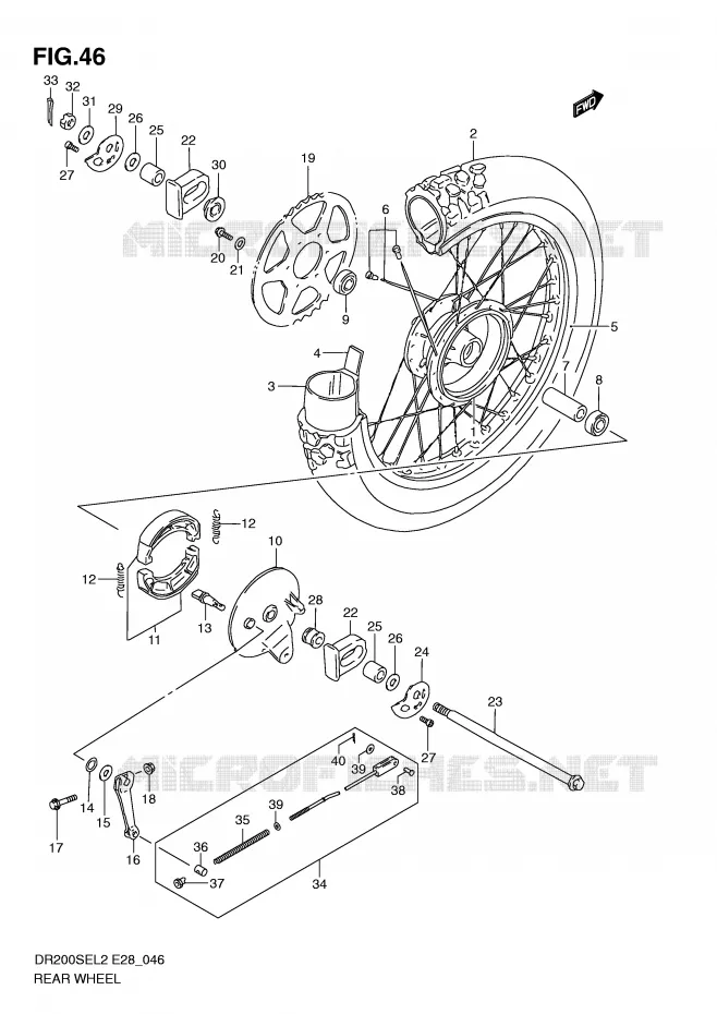 ROUE ARRIERE Suzuki MOTO 200 DR 2012  DR200SEL2(E28)