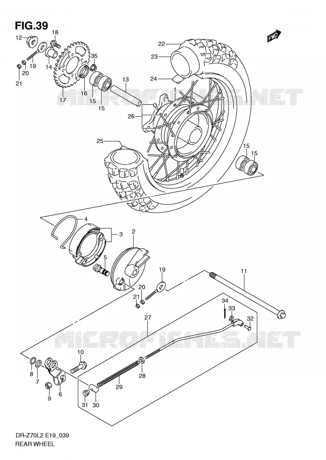 ROUE ARRIERE Suzuki MOTO 70 DR-Z 2012  DR-Z70L2(E19)