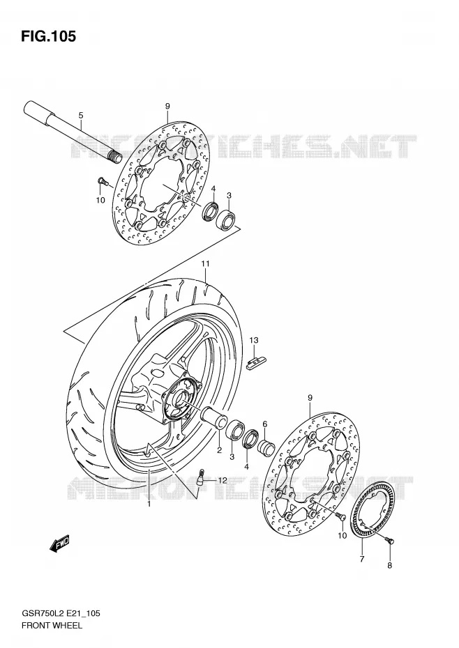 ROUE AVANT (GSR750AL2 E21) Suzuki MOTO 750 GSR 2012  GSR750AUEL2(E21)