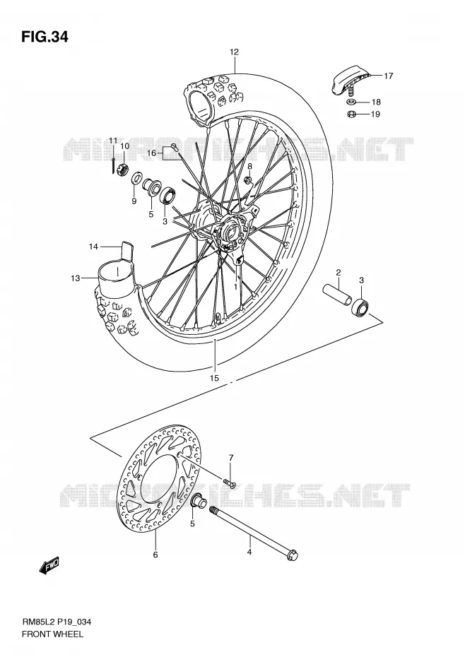 ROUE AVANT (RM85L2 P19) Suzuki MOTO 85 RM 2012  RM85L2(P19)