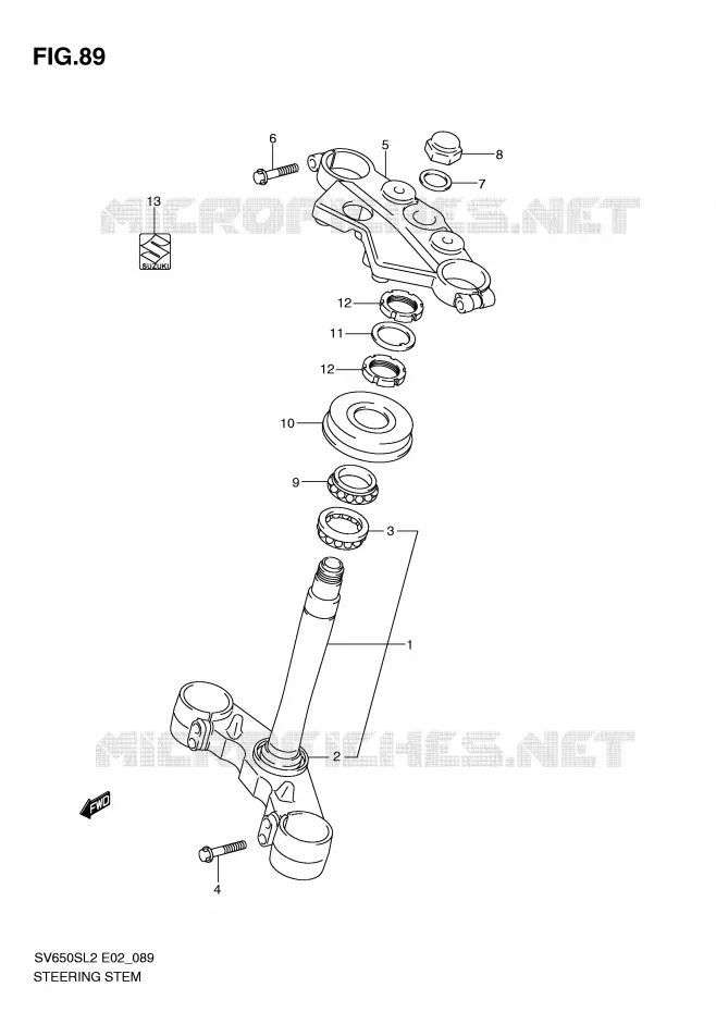COLONNE DE DIRECTION (SV650SL2 E2) Suzuki MOTO 650 SV 2012  SV650SAL2(E02)