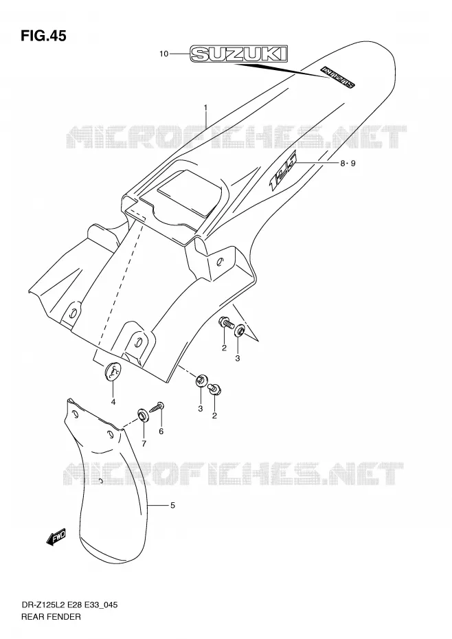 GARDE BOUE ARRIERE (DR-Z125L2 E28) Suzuki MOTO 125 DR-Z 2012  DR-Z125L2(E28)