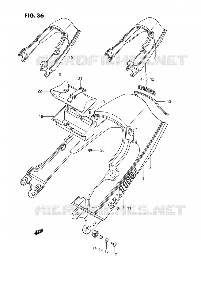 CARENAGE ARRIERE - CAPOT DE SELLE (MODELE J) Suzuki MOTO 1100 GSX-F 1994  GSX1100FR(E2)