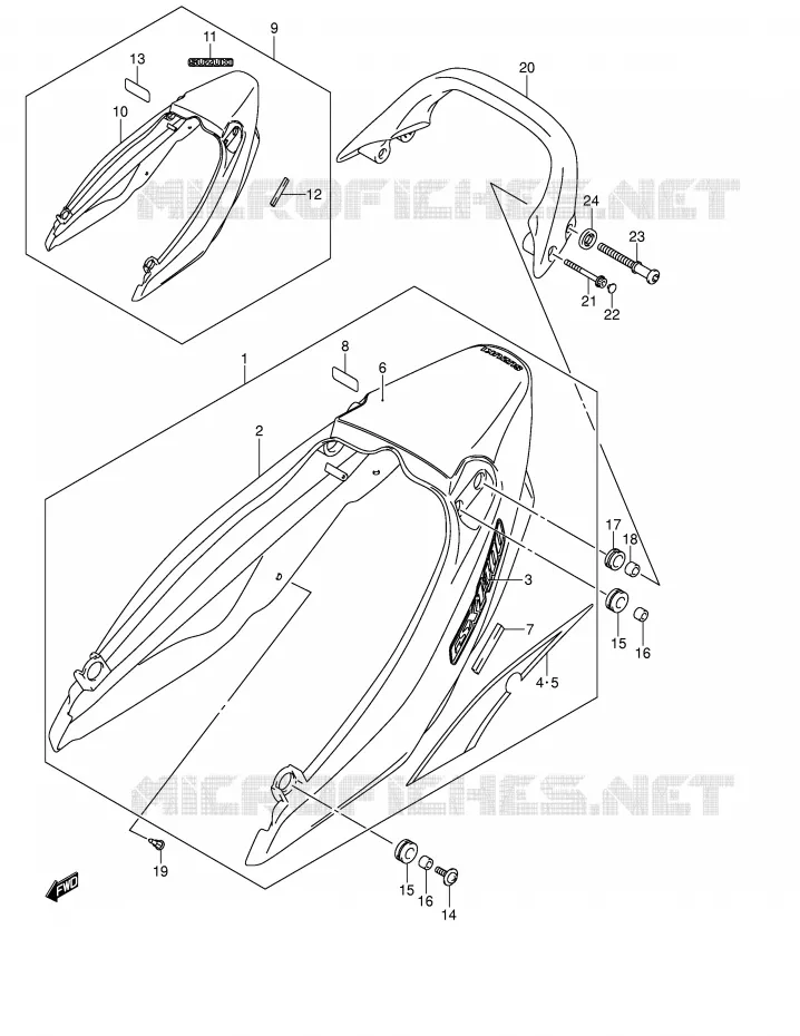 CARENAGE ARRIERE - CAPOT DE SELLE (MODELE K4) Suzuki MOTO 1400 GSX 2004  GSX1400K4(E2)