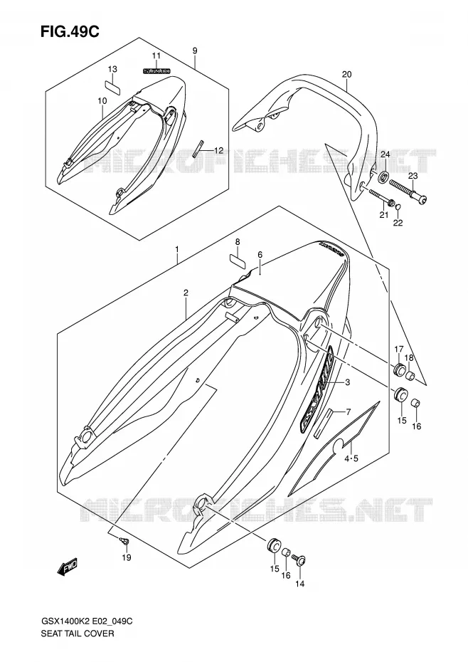 CARENAGE ARRIERE - CAPOT DE SELLE (MODELE K5) Suzuki MOTO 1400 GSX 2005  GSX1400U1K5(E2)