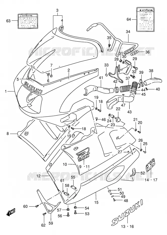 CARENAGE TETE DE FOURCHE (MODELE L 0UL) Suzuki MOTO 400 GSX-R 1993  GSX-R400RP(E30)