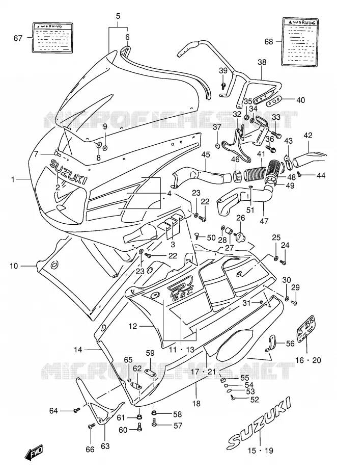 CARENAGE TETE DE FOURCHE (MODELE L 3SH) Suzuki MOTO 400 GSX-R 1991  GSX-R400RFM(E30)