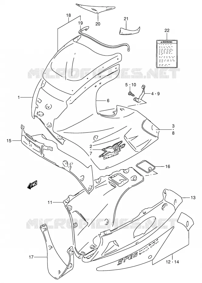CARENAGE TETE DE FOURCHE (MODELE P) Suzuki MOTO 250 GSX 1993  GSX250FP(E24)