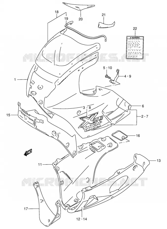 CARENAGE TETE DE FOURCHE (MODELE R/T) Suzuki MOTO 250 GSX 1992  GSX250FN(E24)