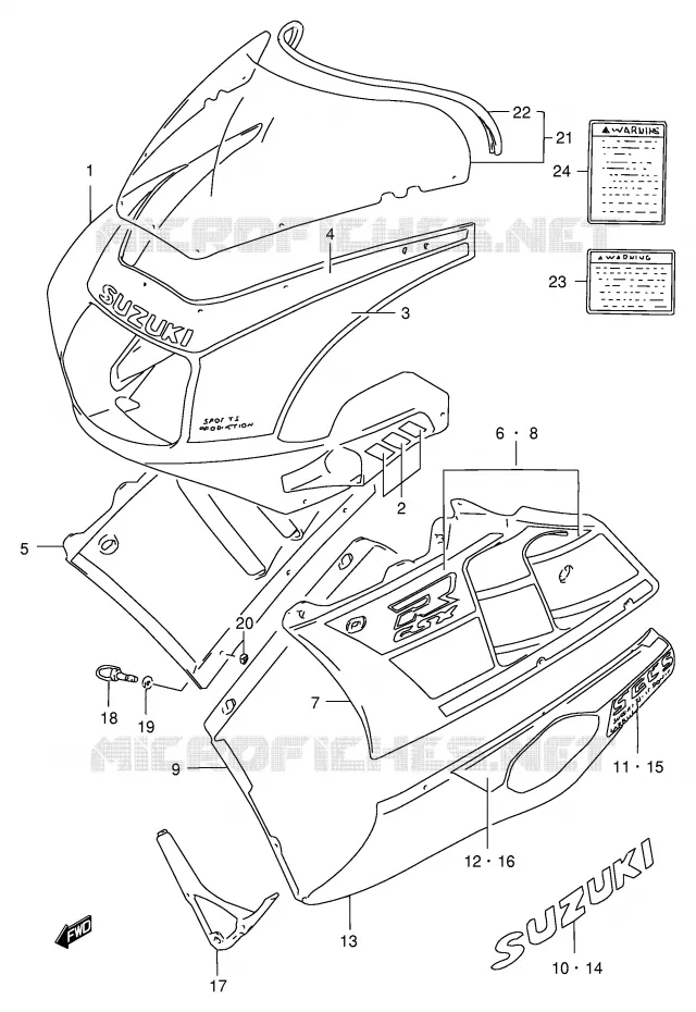 CARENAGES - ETIQUETTES (GSX-R400RFL) Suzuki MOTO 400 GSX-R 1993  GSX-R400RP(E30)
