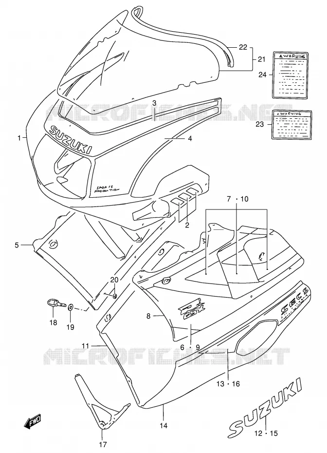 CARENAGES - ETIQUETTES (GSX-R400RFM) Suzuki MOTO 400 GSX-R 1990  GSX-R400RFL(E30)