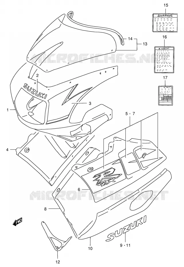 CARENAGES - ETIQUETTES (MODELE N 0UL) Suzuki MOTO 400 GSX-R 1991  GSX-R400RFM(E30)
