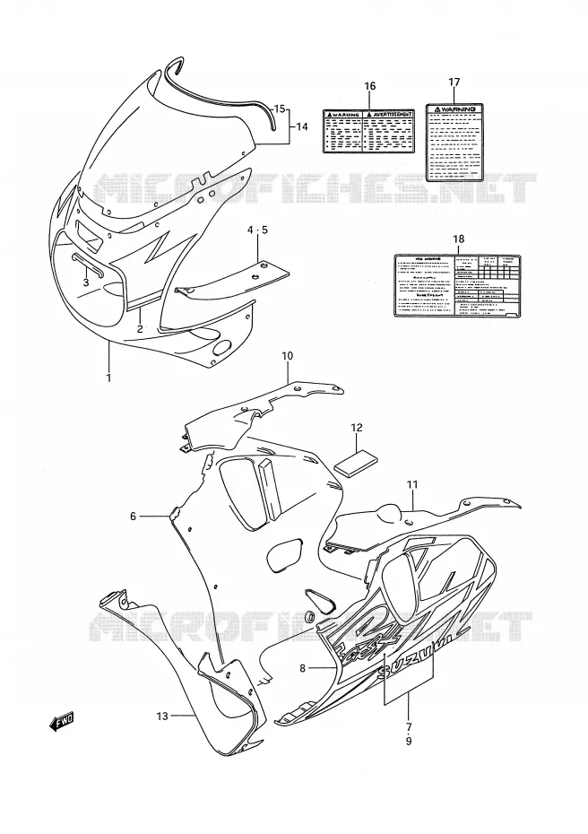 CARENAGES - ETIQUETTES (MODELE N 3WC) Suzuki MOTO 750 GSX-R 1993  GSX-R750WP(E28)