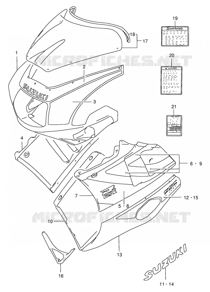 CARENAGES - ETIQUETTES (MODELE N 8RY) Suzuki MOTO 400 GSX-R 1990  GSX-R400RL(E30)