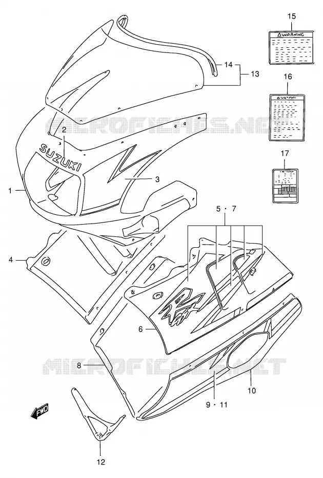 CARENAGES - ETIQUETTES (MODELE N N67) Suzuki MOTO 400 GSX-R 1991  GSX-R400RM(E30)