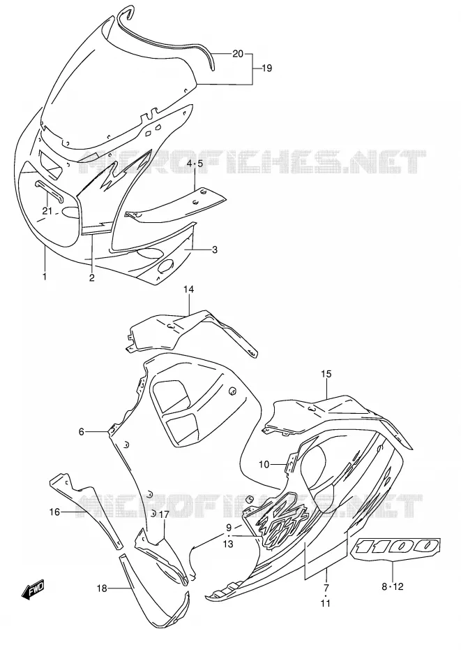 CARENAGES - ETIQUETTES (MODELE P 17U) Suzuki MOTO 1100 GSX-R 1995  GSX-R1100WSKS(E28)