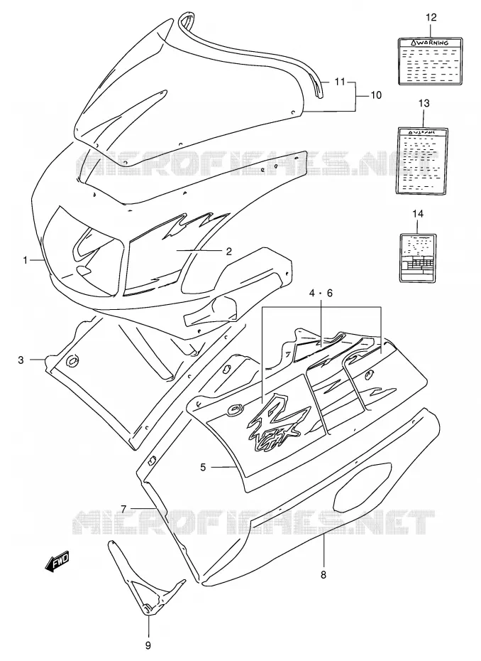CARENAGES - ETIQUETTES (MODELE P 1TU) Suzuki MOTO 400 GSX-R 1990  GSX-R400RL(E30)
