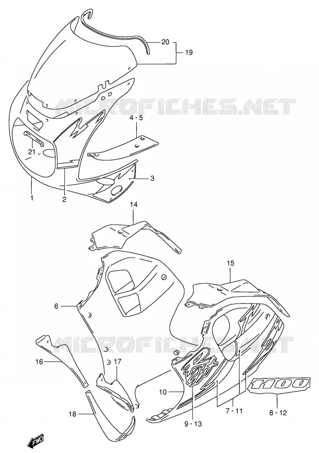 CARENAGES - ETIQUETTES (MODELE P M18) Suzuki MOTO 1100 GSX-R 1998  GSX-R1100WW(E2)