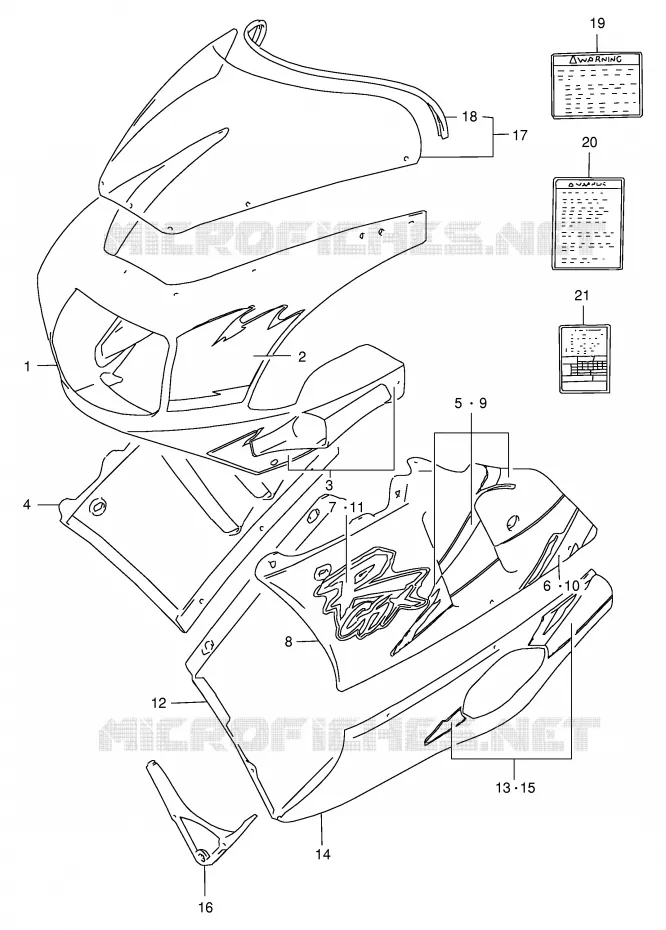 CARENAGES - ETIQUETTES (MODELE P M18) Suzuki MOTO 400 GSX-R 1990  GSX-R400RL(E30)