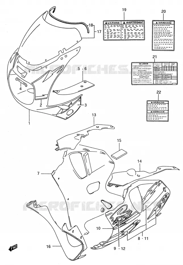 CARENAGES - ETIQUETTES (MODELE P M18,A5L) Suzuki MOTO 750 GSX-R 1994  GSX-R750WR(E28)