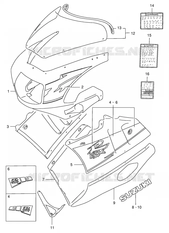 CARENAGES - ETIQUETTES (MODELE R 33J) Suzuki MOTO 400 GSX-R 1993  GSX-R400RP(E30)