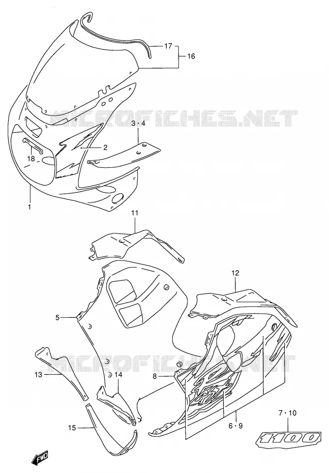 CARENAGES - ETIQUETTES (MODELE R M18) Suzuki MOTO 1100 GSX-R 1994  GSX-R1100WR(E2)
