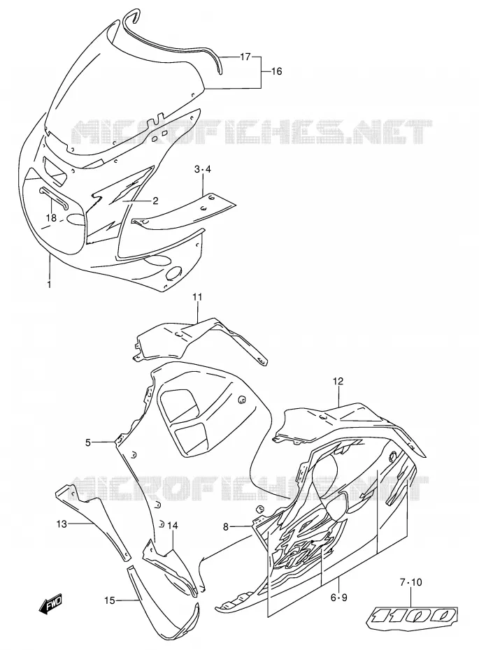 CARENAGES - ETIQUETTES (MODELE R M18) Suzuki MOTO 1100 GSX-R 1994  GSX-R1100WR(E28)