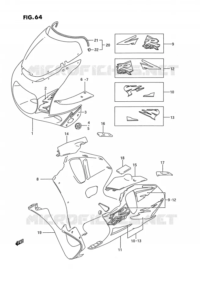 CARENAGES - ETIQUETTES (MODELE S M18,D5R) Suzuki MOTO 750 GSX-R 1994  GSX-R750WR(E2)