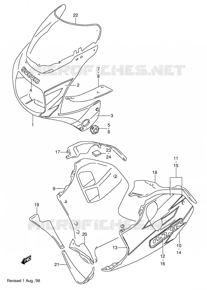 CARENAGES - ETIQUETTES (MODELE V/W) Suzuki MOTO 1100 GSX-R 1996  GSX-R1100WT(E28)