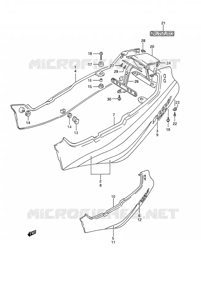 CARENAGES ARRIERE  (MODELE M) Suzuki MOTO 1100 GSX-R 1991  GSX-R1100M(E28)