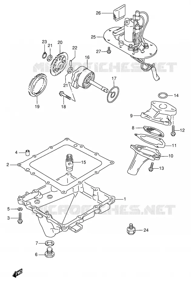 CARTER INFERIEUR - POMPE A HUILE - POMPE A ESSENCE (MODELE T/V) Suzuki MOTO 750 GSX-R 1996  GSX-R750T(E2)