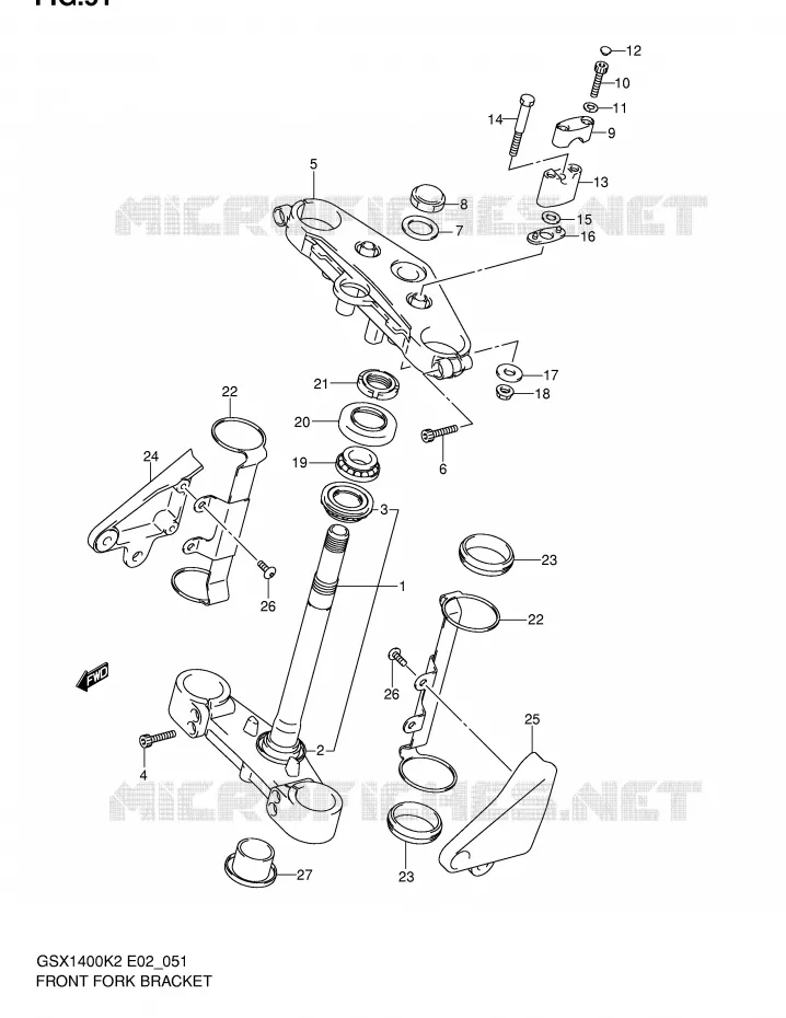 COLONNE DE DIRECTION (MODELE K2/K3/K4) Suzuki MOTO 1400 GSX 2004  GSX1400K4(E2)