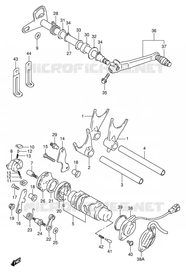 ENSEMBLE DE SELECTION DE VITESSES (MODELE T/V/W) Suzuki MOTO 1100 GSX-R 1996  GSX-R1100WT(E2)