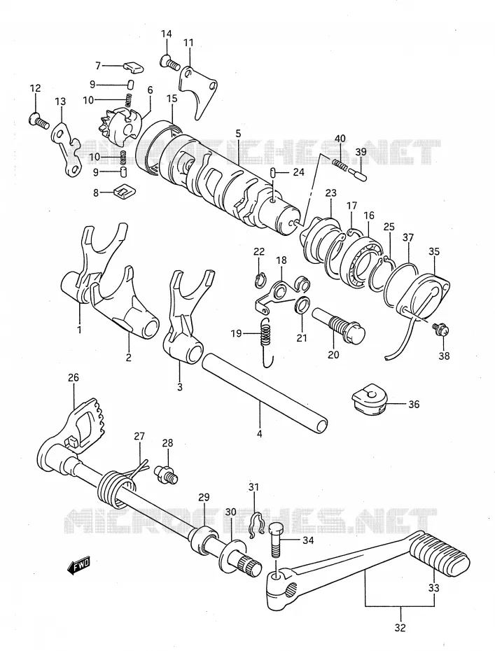 ENSEMBLE DE SELECTION DE VITESSES Suzuki MOTO 1100 GSX-F 1990  GSX1100FL(E28)