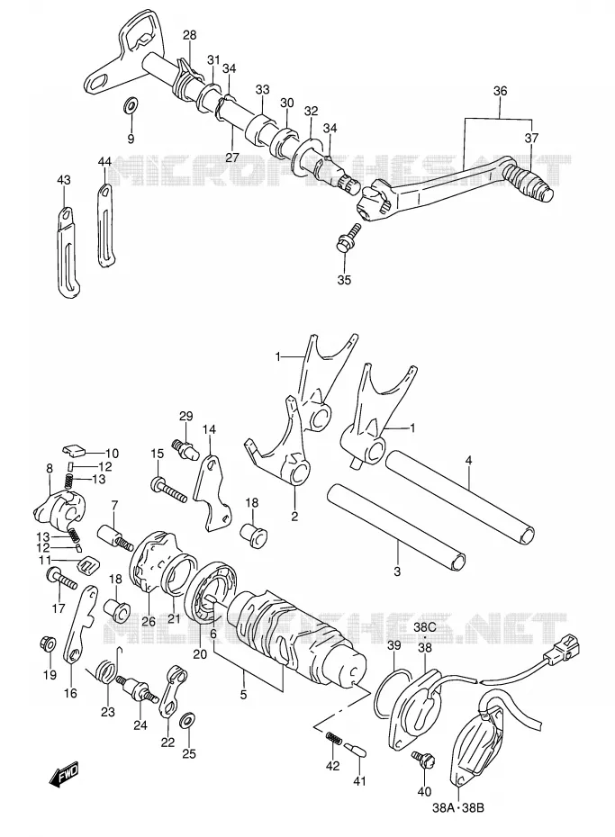 ENSEMBLE DE SELECTION DE VITESSES Suzuki MOTO 1100 GSX-R 1993  GSX-R1100WP(E28)