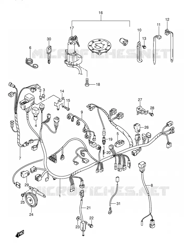 FAISCEAU ELECTRIQUE (MODELE K3) Suzuki MOTO 1300 HAYABUSA 2001  GSX1300RU2K1(E2)