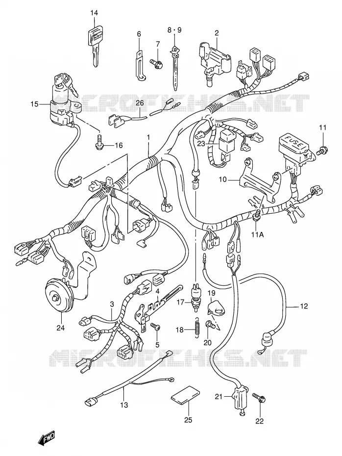 FAISCEAU ELECTRIQUE (MODELE S/T/V/W) Suzuki MOTO 1100 GSX-R 1996  GSX-R1100WSKT(E2)
