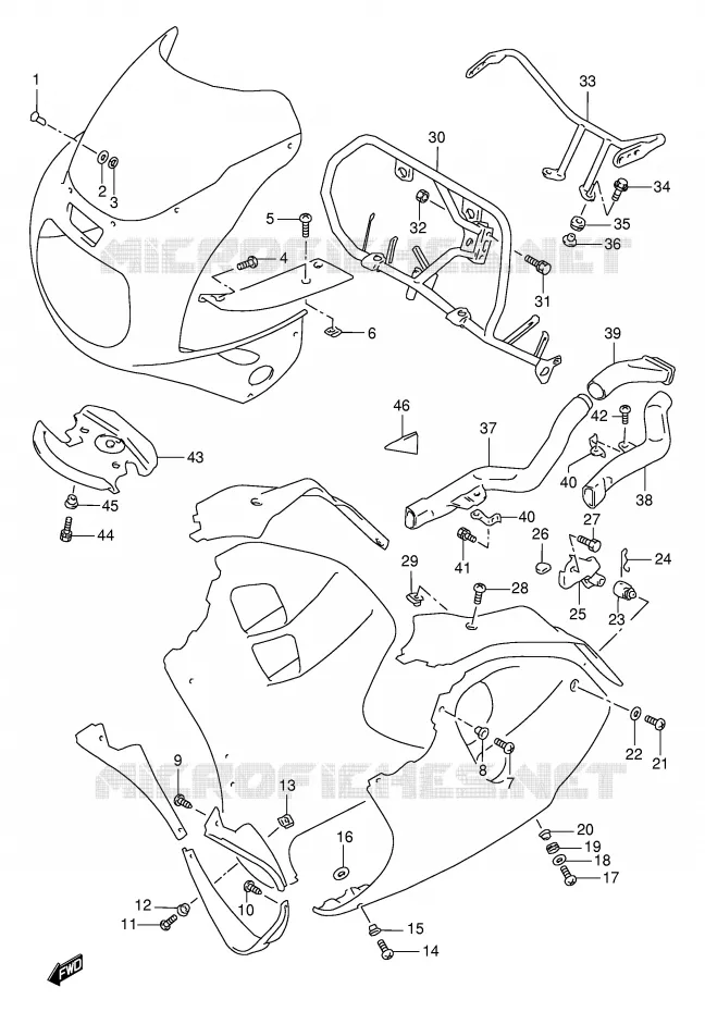 FLANCS DE CARENAGES (MODELE P/R) Suzuki MOTO 1100 GSX-R 1993  GSX-R1100WP(E2)