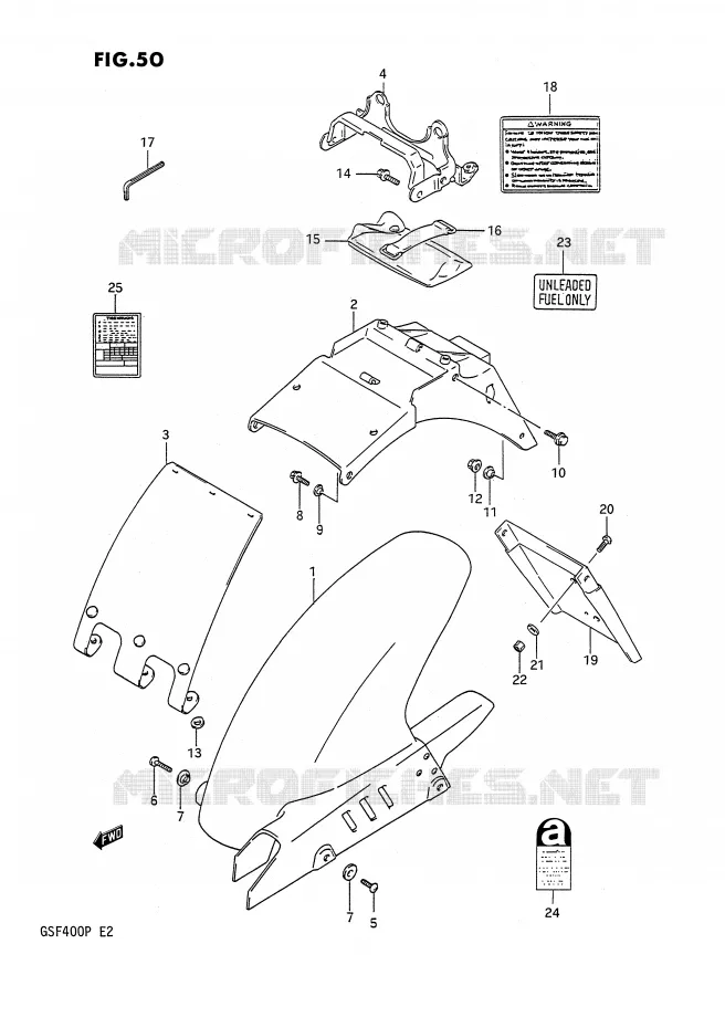 GARDE BOUE ARRIERE Suzuki MOTO 400 BANDIT 1991  GSF400M(E2)