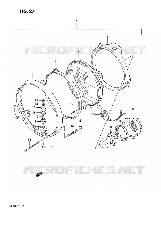 PHARE (MODELE M/N E4,E16,E21,E22,E25,E34,E53) Suzuki MOTO 400 BANDIT 1991  GSF400M(E2)