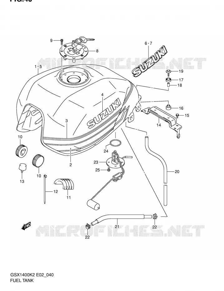 RESERVOIR D'ESSENCE (MODELE K2) Suzuki MOTO 1400 GSX 2002  GSX1400K2(E2)