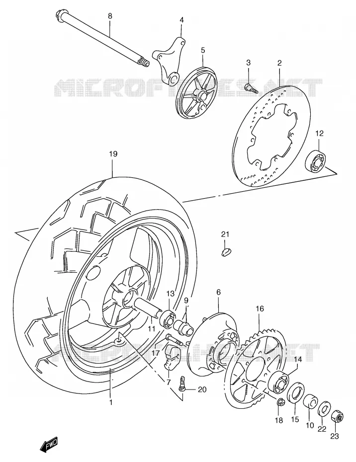 ROUE ARRIERE (GSF1200SAV/SAW/SAX/SAY) Suzuki MOTO 1200 BANDIT 1997  GSF1200V(E2)