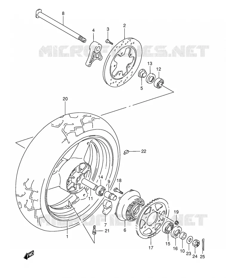 ROUE ARRIERE (GSF1200ST/SV/SW/SX/SY) Suzuki MOTO 1200 BANDIT 1997  GSF1200SAV(E28)