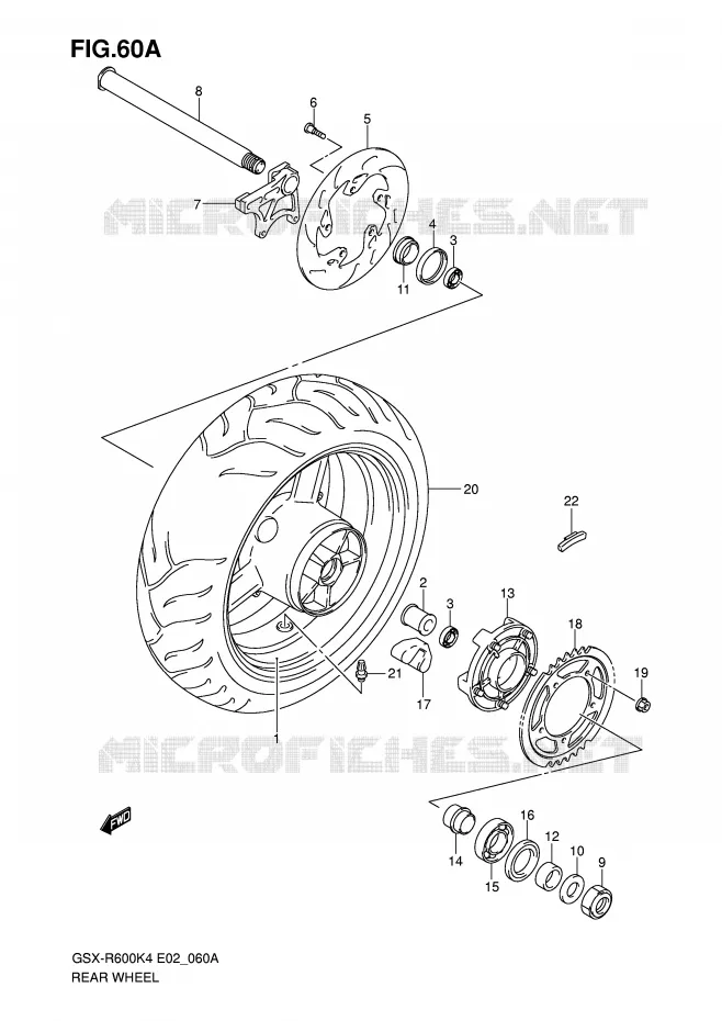 ROUE ARRIERE (GSX-R600XK5/U2XK5/U3XK5) Suzuki MOTO 600 GSX-R 2005  GSX-R600U2XK5(E2)