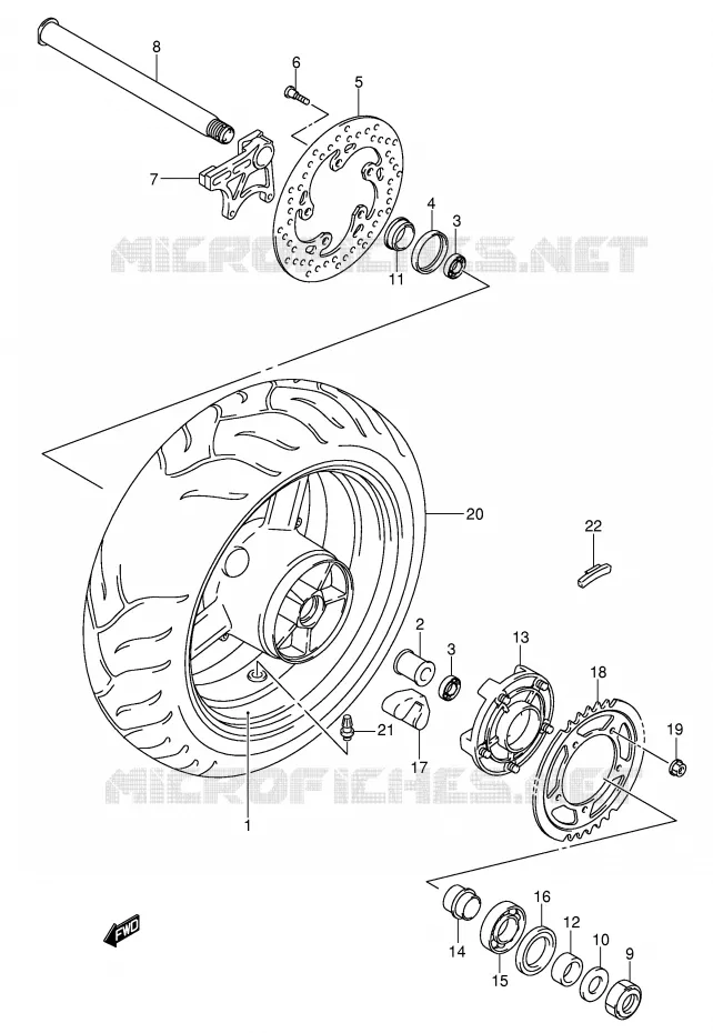 ROUE ARRIERE (GSX-R750K4/U2K4/K5/U2K5) Suzuki MOTO 750 GSX-R 2005  GSX-R750U2XK5(E2)