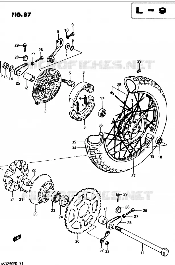 ROUE ARRIERE (GSX250Z/D E24, GSX250SZ E24) Suzuki MOTO 250 GSX 1982  GSX250ESZ(Z/D)