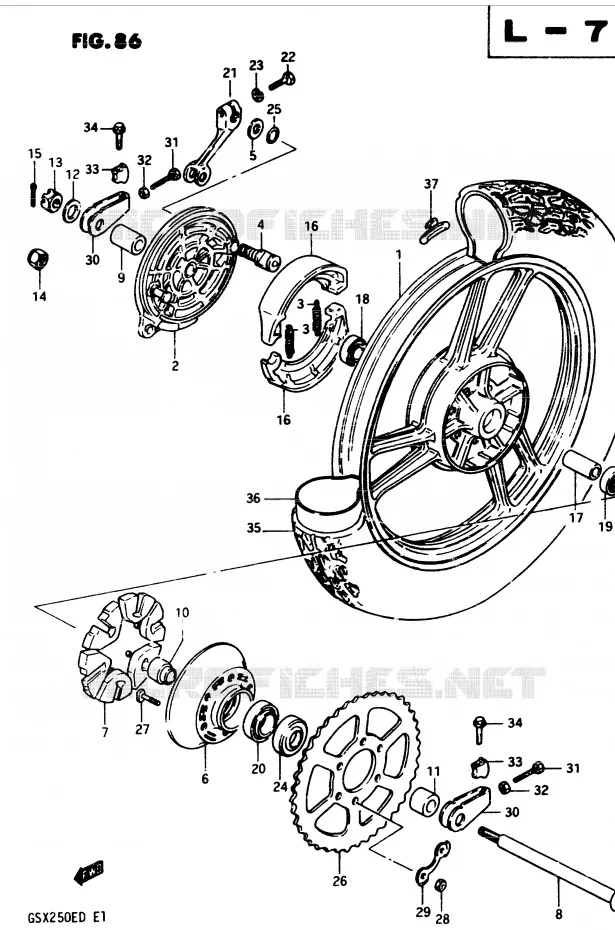 ROUE ARRIERE (MODELE D) Suzuki MOTO 250 GSX 1982  GSX250Z(Z/D)